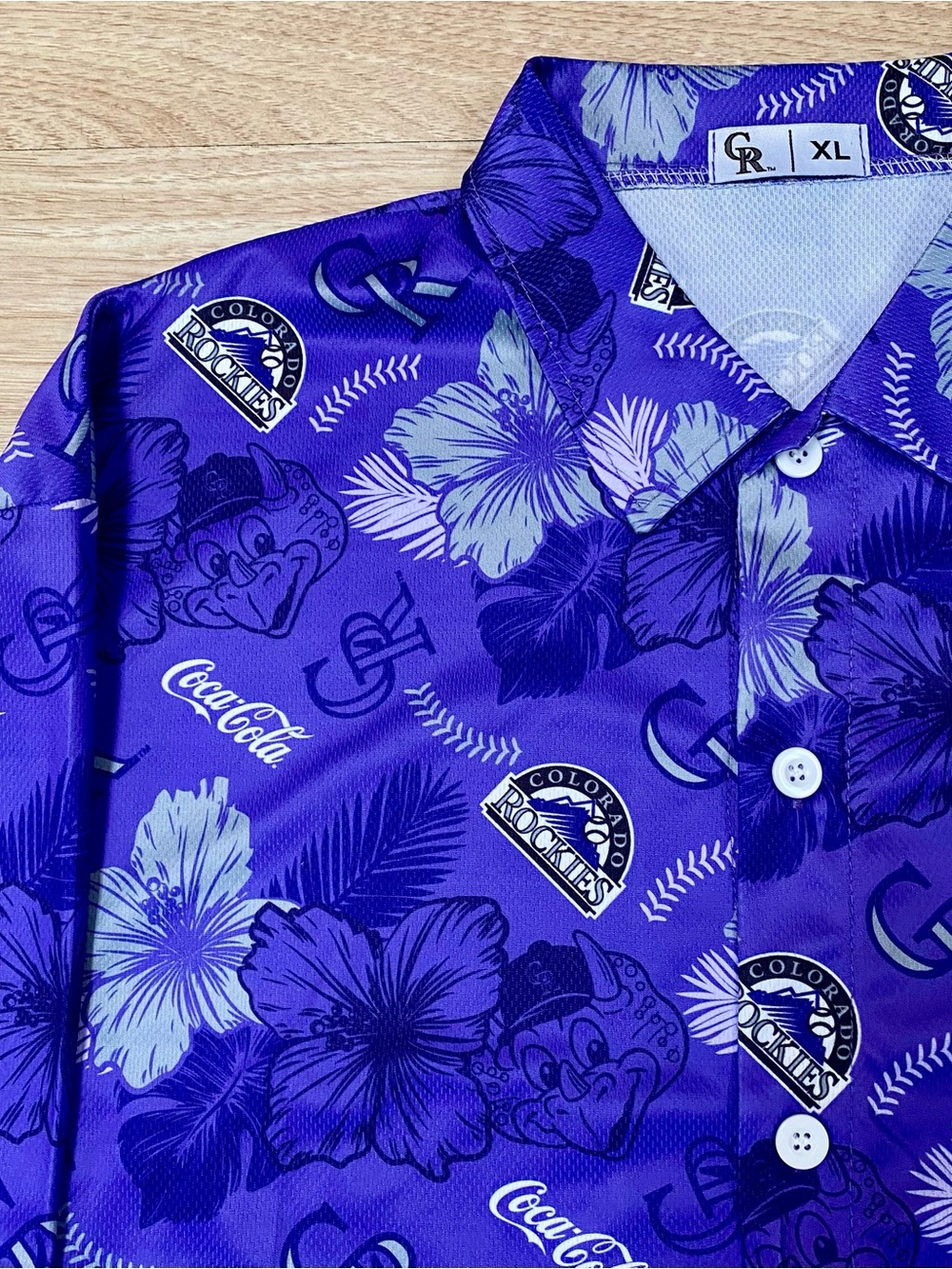 Colorado Rockies x Coca-Cola Shirt Men’s XL Purple Hawaiian Floral Short Sleeve